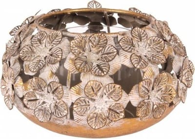 Windlicht bloemen Ø 17 cm goud ijzer | 11347404 | Dutch Style