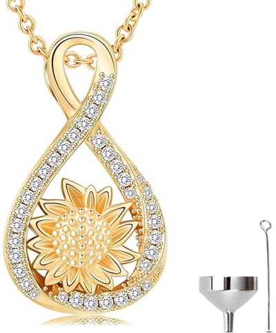 Luxe Ashanger - met Ketting (55 cm) - Voor As, Haren of Parfum - Assieraad - As Ketting - Gedenksieraad - Urn - As Hanger - Incl. As vuller en Opbergzakje - Gold Sunflower