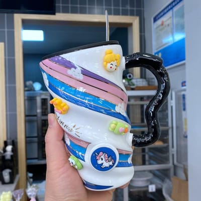 Leuke Regenboog Eenhoorn Keramische Draad Mok met Deksel Lepel Meisjes Hart Drinkwater Kop Kantoor Koffiekop 520ml