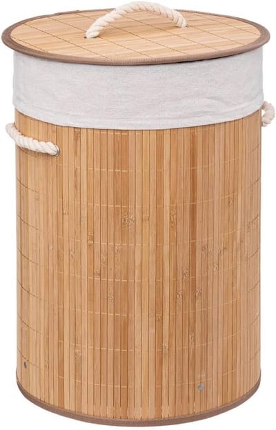 SnelShoppen - Ronde Wasmand van Bamboe 48L - Handige Wasmand voor Thuis, Keuken, Badkamer, met Manual Opening, Lichtgewicht en Duurzaam, 35x50 cm