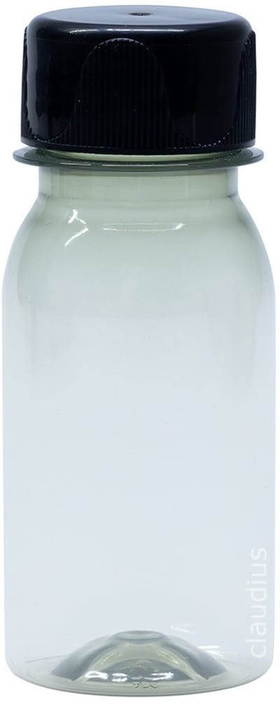 Lege Plastic Shot Fles 60 ml - RPET transparant - met zwarte ribbeldop - set van 10 stuks - navulbaar - leeg - 75% gerecycled PET