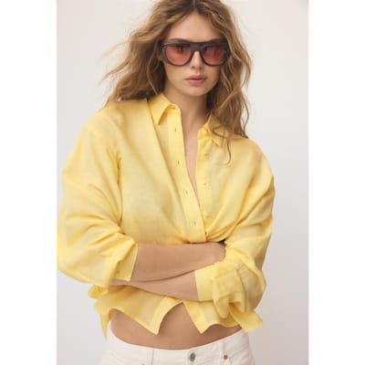 Stradivarius Soepelvallende blouse met linnenlook  Goud XS