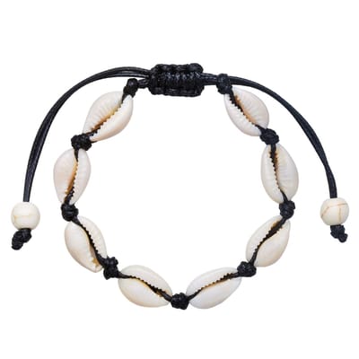 Fako Bijoux® - Enkelbandje Schelpjes - Enkelsieraad - Echte Schelpen - Nylon - Zwart