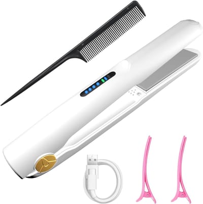 RUX® Draadloze Stijltang - Stijlborstel – Snoerloze Krultang - stoomstijltang - Mini Stijltang - Reis Stijltang - Krullen en Stijlen - Hair Straightener- Wit - ‎20cm x 2cm x 2cm