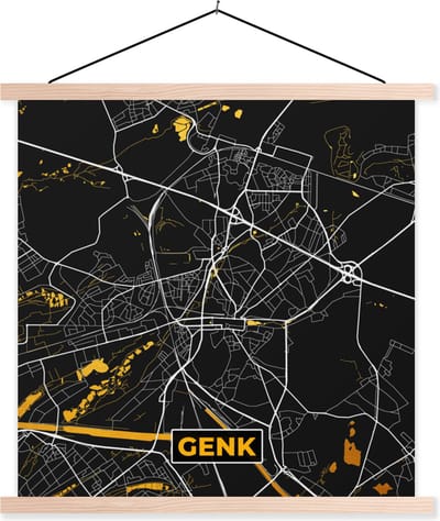 Posterhanger incl. Poster 40x40 cm - Schoolplaat - Plattegrond - Enk - Goud - Kaart - Stadskaart - Textielposter - Blanke latten - Stadskaart