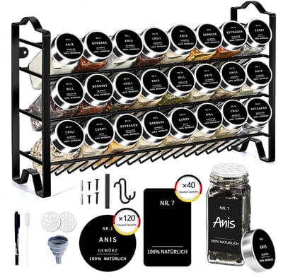 VIEMAE Kruidenrek met kruidenpotjes - Kruidenrek staand - Kruidenrek hangend - Kruidenorganizer - Incl 24 potjes - 24x120 mL - Zwart