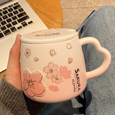Ontbijt Keramische Kop met Deksel en Lepel Leuke Mok Hooguitziend Creatief Koppels Koffie Water Kop 401-500ml