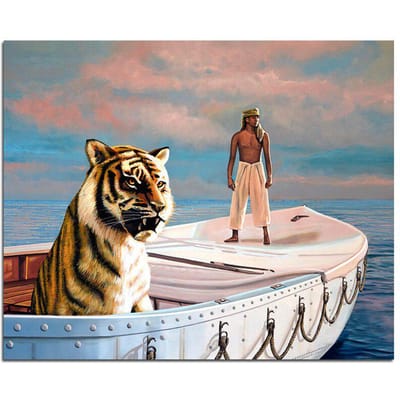 Tijger en man op het dek 5D DIY diamant schilderij volledige ronde diamant borduurwerk 20X30CM