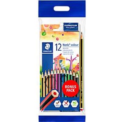 Kleurpotloden Staedtler Noris® kleur 185, HB, zeshoekig, anti-slip en breukvast, duurzaam en PEFC®-gecertificeerd WOPEX-materiaal, geassorteerde kleuren, 12 st.