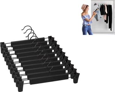 Kledinghangers - Broekhangers - Broekhangers met Knijpers - 10 Stuks - Ruimtebesparende Kledinghangers met Twee Steunen - Kleerhangers - Broekhangers met antislip - Broek en Rok Houder - Rokhanger Broeken - zwart - Hanger Klerenhanger Met Klemmen