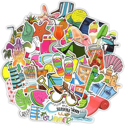 Zomer, Zon & Strand Stickers - Vinyl Summer Vibes pakket - 50 Stickers voor Laptop, Drinkbeker, Decoratie etc.