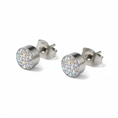 Aramat Jewels | Oorbellen | Zilverkleurige oorstekers met AB kristal – 6 mm | | | |6mm | Staal | Kinderen, Volwassenen | Verkleurd niet