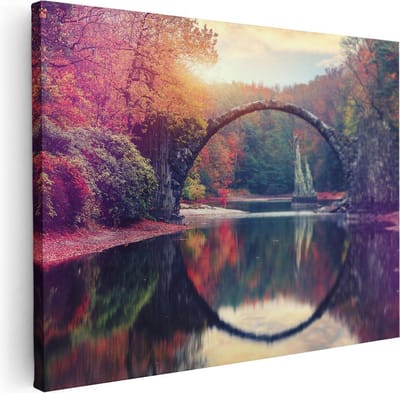 Artaza Canvas Schilderij Herfstbos - 40x30 cm - Klein - Muurdecoratie Landschap - Wanddecoratie Water Reflectie - Kamer Accessoires Natuur