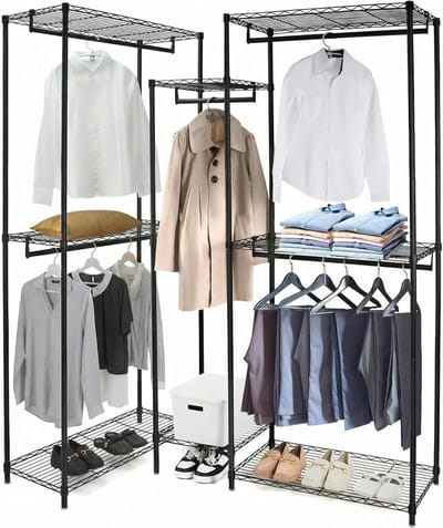 Robuuste metalen kledingstang, verstelbare kledinghanger met hoge draagcapaciteit, 183 x 43.5 x 194 cm, zwart, ideaal voor kledingopslag en organisatie