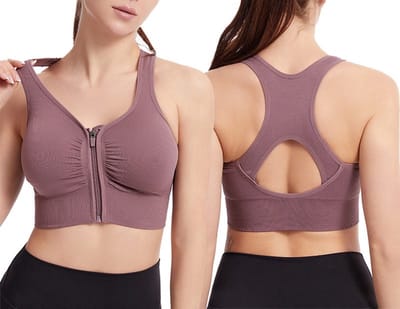 Sportbeha met voorsluiting - Maat M - Sport BH met Rits - Fitness BH - Beha zonder beugel - Ondergoed dames - Sport kleding - Kledij – Bra – Paars - LOUZIR