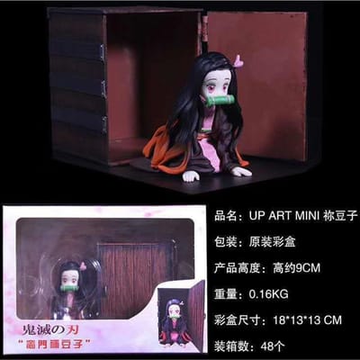 Figurine Anime 9CM Demon Slayer Kamado Nezuko Kawaii Miniature Position à genoux Figurine PVC Avec Étui Boîte Sac à dos Table Cadeau Jouet With box brown