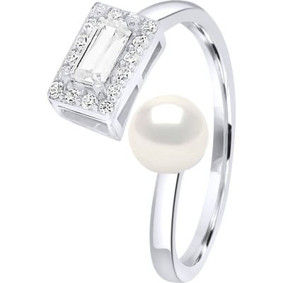 Verstelbare Ring Cubic Zirconia - Echte Gekweekte Zoetwaterparel Knop 5-6 mm