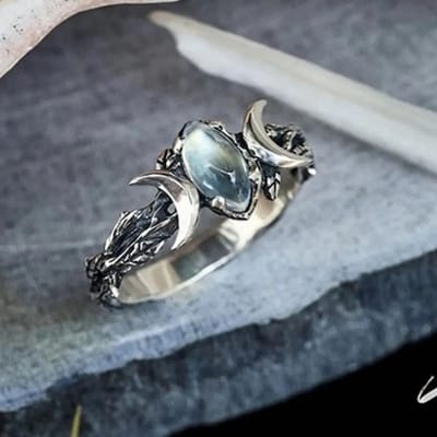 YILUOCD Vintage Natuurlijke Maansteen Ring Hekserij Drievoudige Maangodin Ringen voor Vrouwen Verlovingsfeest Bruiloft Sieraden Anillos 6 gray
