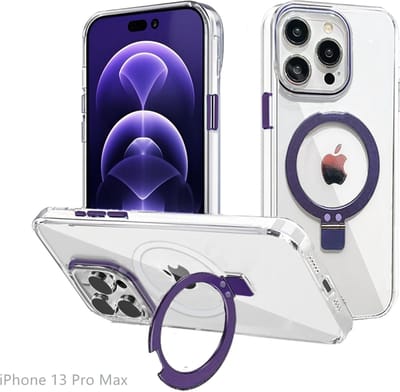 Hoesje voor iPhone 13 Pro Max, Compatibel met MagSafe, Magnetische Case met 360° Draaibare Standaard, Anti-Verkleuring Hoes, PC Lichtgewicht-Paars