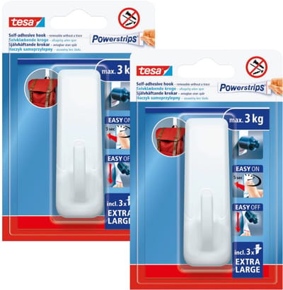 Tesa Powerstrips - Grote Witte Herbruikbare Haak - 3kg - XL Formaat