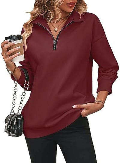 Dames Sweatshirt Half-Zip Turtleneck Pullover Langsleeve Top