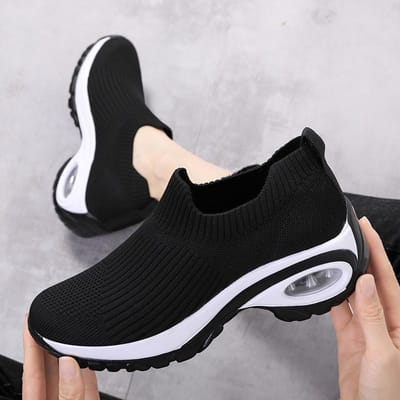 Mode Casual Sportschoenen voor Dames Nieuwe Wedge Platform Sneakers Dames Luchtkussen Ademend Mesh Dames Gevulkaniseerde Schoenen 42 black