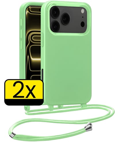Hoesje Geschikt voor iPhone 17 Pro Hoesje Met Koord Siliconen Case - Hoes Geschikt voor iPhone 17 Pro Backcover Met Afneembaar Koord - Groen - 2 Stuks