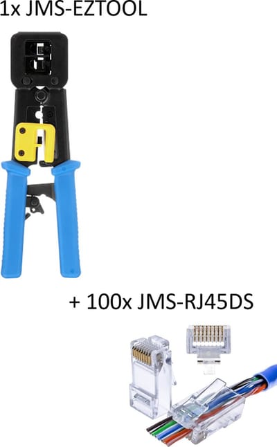 JMS® JMS-EZTOOL-RJ45 UTP Tang / Netwerktang + 100x JMS RJ45 Doorsteek Connectoren EZ Type RJ45 cat5e / Cat6 (JMS-EZTOOL-1 + 100x JMS-RJ45DS)