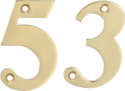 AMIG Huisnummer 53 - massief messing - 10cm - incl. bijpassende schroeven - gepolijst - goudkleur