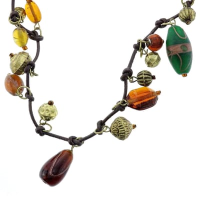 Behave - Dames Ketting - Leren Koord Met Kralen - Boho Stijl - 56+4 cm