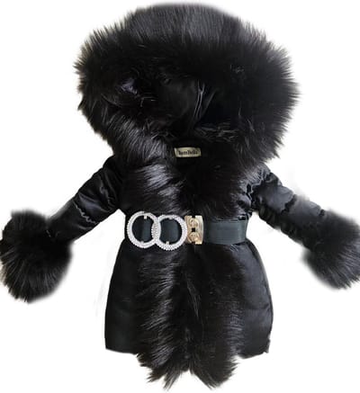BamBella® Winterjas - Maat 80- Luxe Bontkraag jas Imitatiebont jas kind zwart kinderjas jasje met grote bontkraag