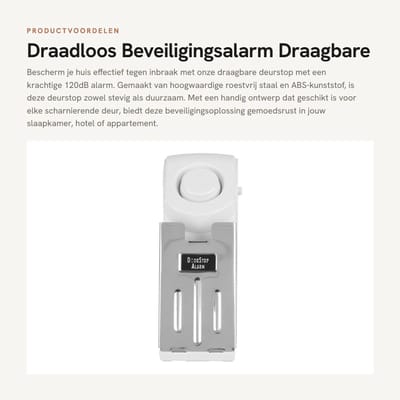 Dailygoods - Draadloos Beveiligingsalarm - Draagbare Deurstop - 120dB Geluidsniveau - RVS - Thuisbeveiliging - Effectieve Inbraakpreventie - Geschikt...