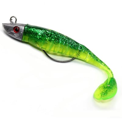 Nep Lokken Jigging Zacht Aas Vissen Lokt 10 cm 15.5g DIY Hoofd Jig Vis T Staart Zeebaars lokken Visgerei 6 Kleuren green