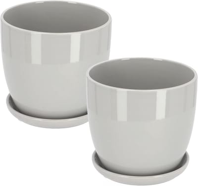 Bloempot Keramiek - Decoratieve Pot - Planten Presenteren - Handgemaakt Glanzend - Diameter 13 cm - Grijs