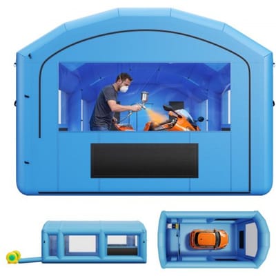 VEVOR Opblaasbare Spuitcabine 7x4x2,75 m Spuitcabine Blauw, met 550W & 750W Blowers, Actieve Koolstoffiltratie, Kleedruimte, PVC Ramen voor ATV Motorfiets, Middelgroot, Draagbaar