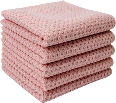 5 Stuks Microvezeldoeken voor Schoonmaken - Herbruikbaar - Absorberend - 30 x 30 cm - Pluisvrij - Geschikt voor Auto, Keuken en Huis - Roze