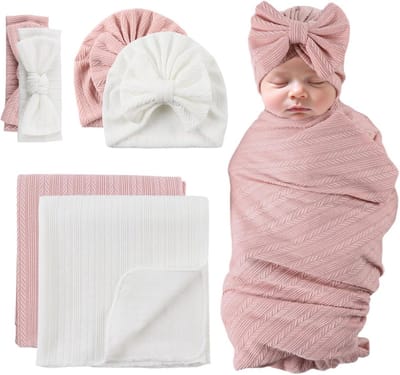 Inbakerdoek Set met Hoedje en Hoofdband voor Pasgeboren Baby Meisjes - Comfortabele Wikkeldeken en Slaapzak