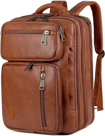 Omvormbare laptoprugzak voor heren met faux lederen look - 15,6 inch laptoptas met meerdere draagopties