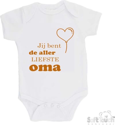 100% katoenen Romper "Jij bent de allerliefste oma" Unisex Katoen Wit/tan Maat 56/62