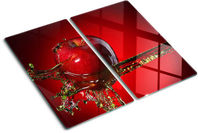 Tulup Glazen Snijplank - Rood Appel en water Serveerplank van glas - SET van 2 STUKS 30 x 52 cm - Dienblad-Snijplanken Glas-Snijplanken Glas-Snijplanken van Glas-Keukengerei