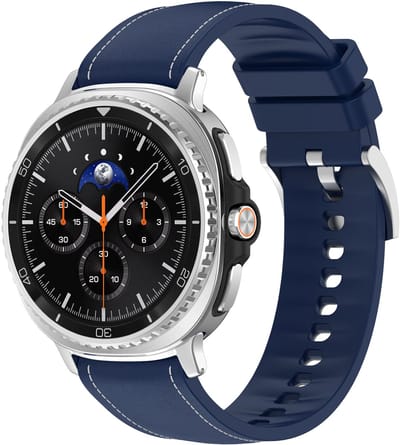 Stravo Hybride siliconen-lederen horlogebandje – Geschikt voor Samsung Galaxy Watch 9 (40/44mm) / Watch 8 (40/44mm) / 8 Classic (46mm) – Siliconen bandje met leren afwerking – Leer – Blauw