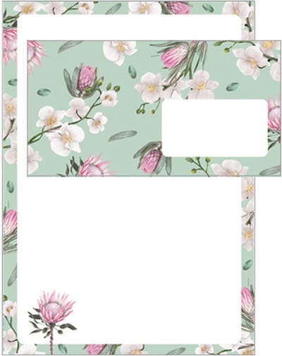 Briefpapier A4 Bloem Groen Roze 12 stuks inclusief 6 enveloppen