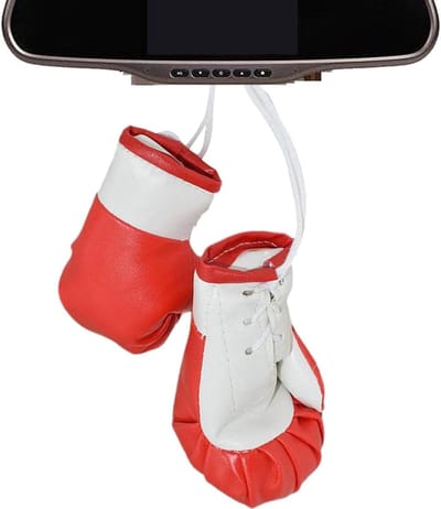 Mini Bokshandschoenen - Decoratieve Hangers - Auto Interieur - Realistisch Uiterlijk - 10 x 6 cm - Rood/Wit