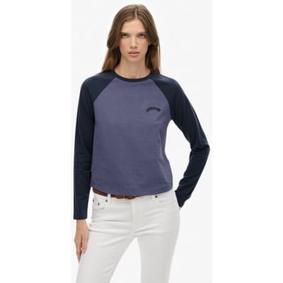 Superdry Essential Baseballtop met Logo en Lange Mouwen Blauw Grootte: 40