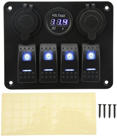 Dailygoods - 4-Gang Schakelpaneel met USB en Sigarettenstekker voor Boot