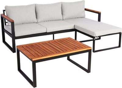 Tuinset MCW-L26b, tuinlounge zitgroep loungeset bank, aluminium acaciahout MVG-gecertificeerd ~ lichtgrijs