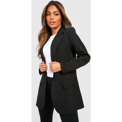 Dames Boohoo Basics Geweven Enkelrijige Getailleerde Colbert | Zwart | Maat: 42
