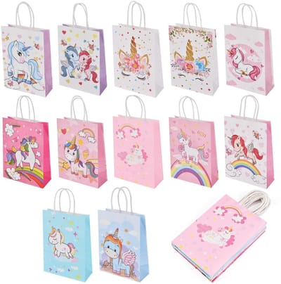 Solidchoice - Dailygoody - Papieren Zakjes - Eenhoorn Geschenkzakken - 12 Stuks - 21x15x8cm - Snoepzakken - Perfect voor Feestjes - Voor Kinderen