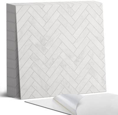 Coloray Plaktegels - 3D visgraatpatroon Portugese Tegels - 30 cm x 30 cm - Wit Plaktegels - 9 stuks - Vierkant PVC Tegels - Plaktegels Keuken - Zelfklevende Vloertegels - Vinyltegels Vloer Zelfklevend - Zelfklevende Tegels
