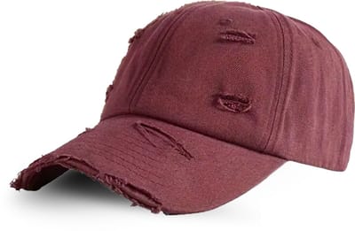 RIP 'ND TEAR Baseball Cap – Verstelbare Vintage Dad Cap met Versleten Look - Unisex Pet van Katoen – Casual Streetwear - Bordeaux Rood